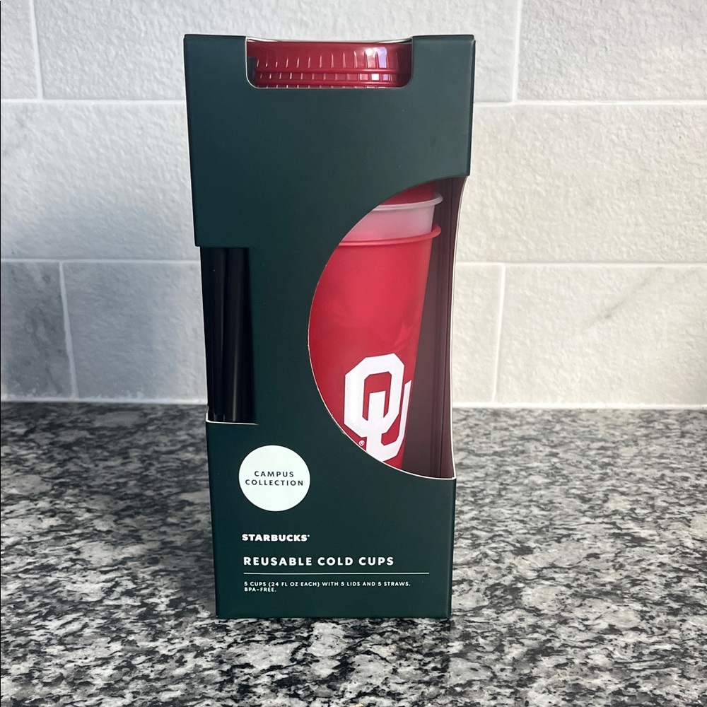 NWT Starbucks University of Oklahoma Red Reusable Cold Cups